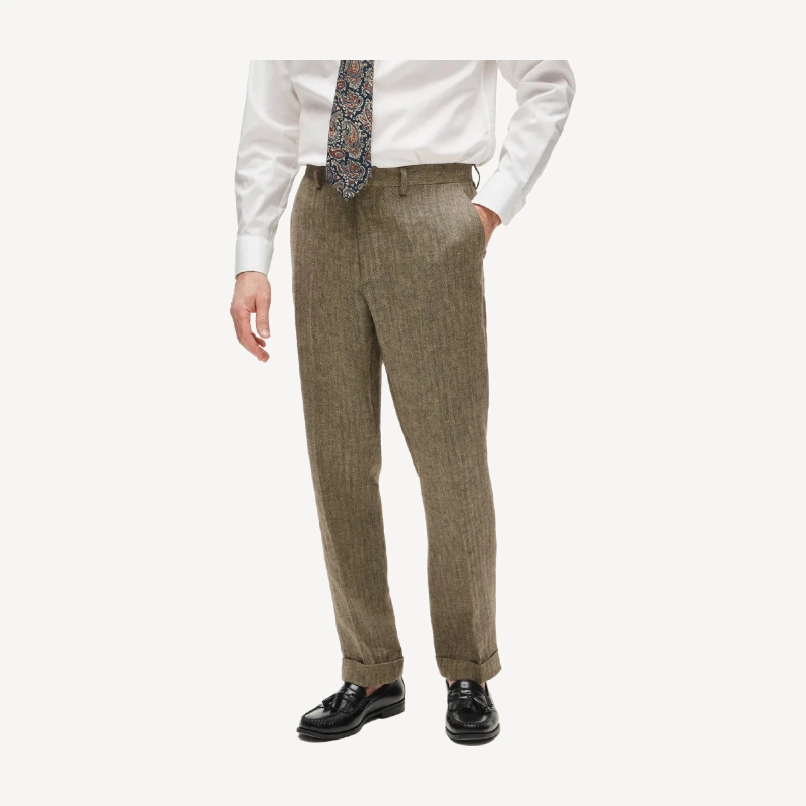 Crosby Classic-fit suit pant in linen herringbone twill