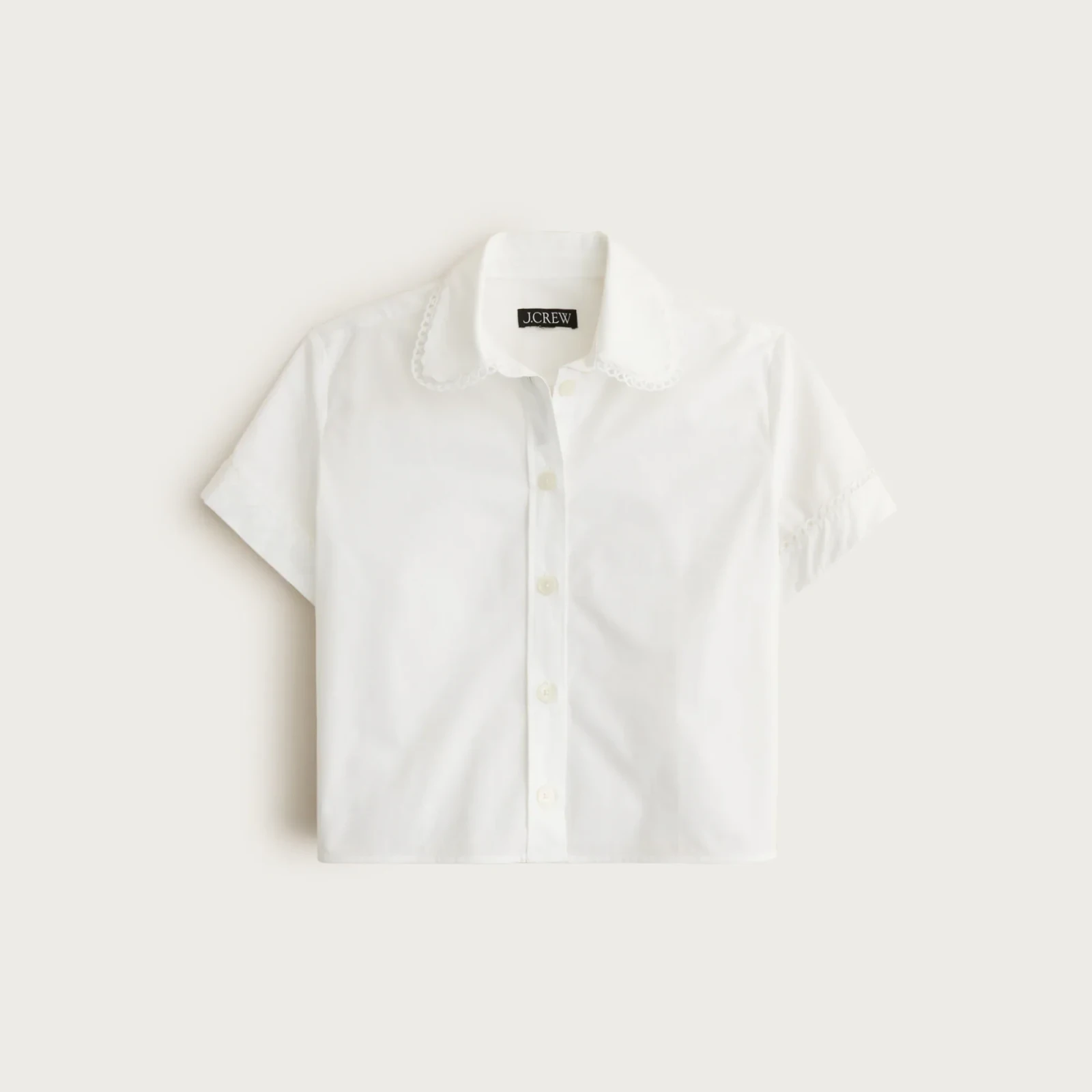 Gamine scallop-trim button-up shirt