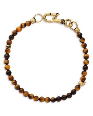 John Varvatos Men's Brass Tiger Eye & Skull Bead Bracelet