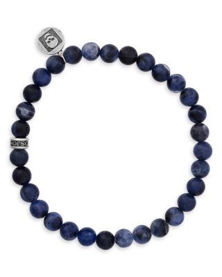 John Varvatos Men's Sterling Silver Sodalite Bead Skull Charm Bracelet