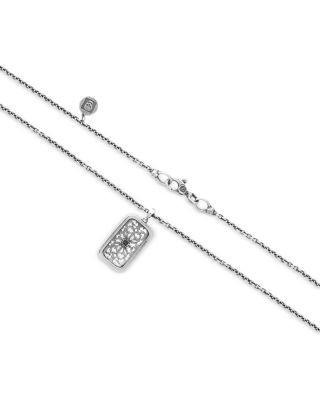 John Varvatos Men's Sterling Silver Black Diamond Ornate Gothic Tag Pendant Necklace, 24