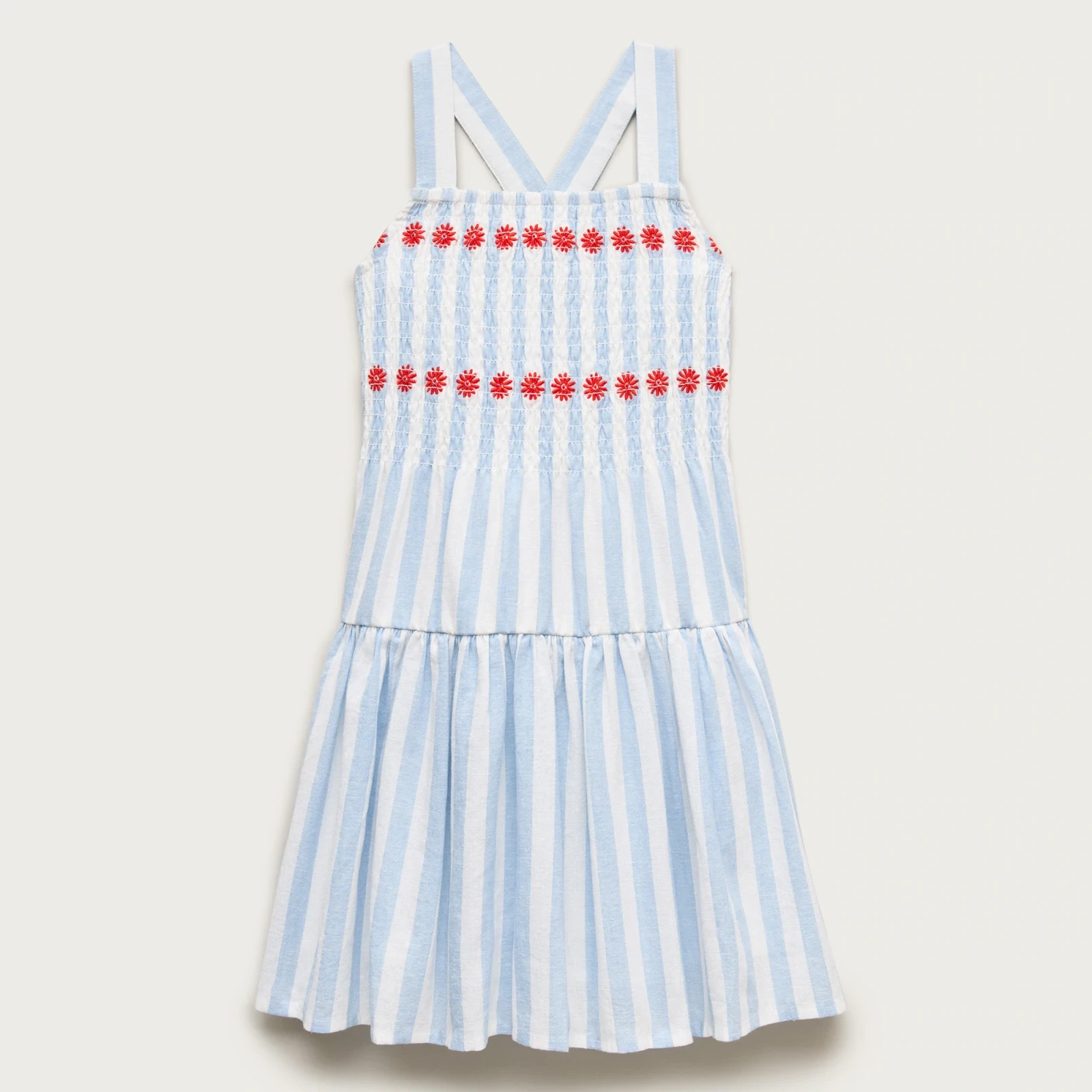 Girls' cross-back dress in linen-cotton blend