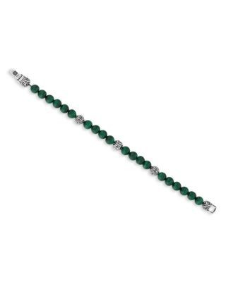 John Varvatos Men's Sterling Silver Gothic Malachite Bead Bracelet