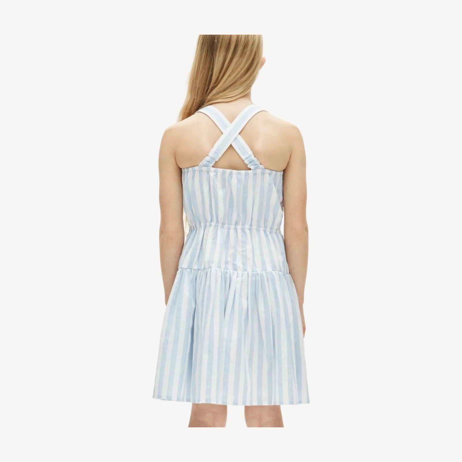 Girls' cross-back dress in linen-cotton blend
