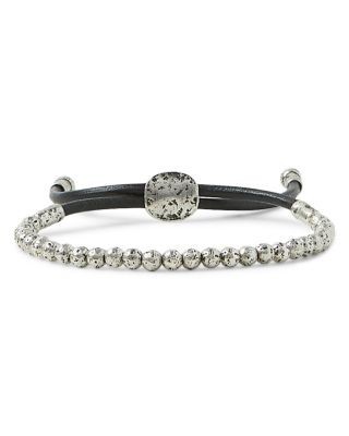 John Varvatos Men's Sterling Silver Distressed Bead Leather Cord Bolo Bracelet