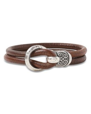 John Varvatos Collection Men's Sterling Silver & Leather Hook Wrap Bracelet