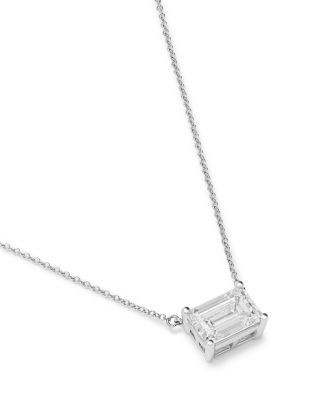 Bloomingdale's Fine Collection Luxe Collection Certified Lab Grown Diamond Emerald Cut Solitaire Pendant Necklace in 18K White Gold, 3.0 tcw