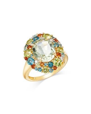 Bloomingdale's Fine Collection Prasiolite, Multi Gemstone & Diamond Halo Ring in 14K Yellow Gold
