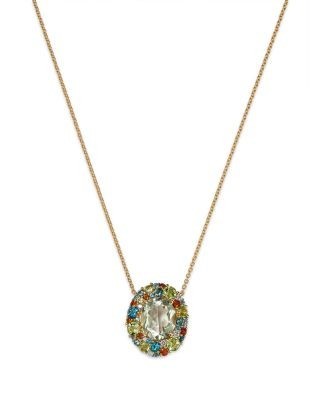 Bloomingdale's Fine Collection Prasiolite, Multi Gemstone & Diamond Halo Pendant Necklace in 14k Yellow Gold, 18