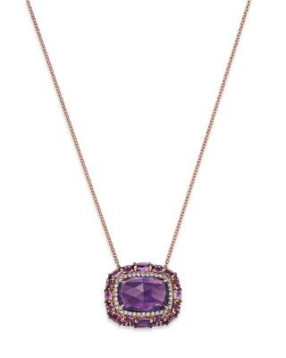 Bloomingdale's Fine Collection Amethyst & Diamond Halo Pendant Necklace in 14K Rose Gold, 18