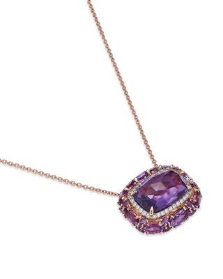 Bloomingdale's Fine Collection Amethyst & Diamond Halo Pendant Necklace in 14K Rose Gold, 18