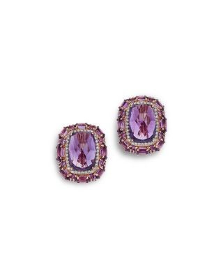 Bloomingdale's Fine Collection Amethyst & Diamond Halo Stud Earrings in 14K Rose Gold