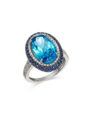 Bloomingdale's Fine Collection Swiss Blue Topaz, Blue Sapphire & Diamond Halo Ring in 14K White Gold