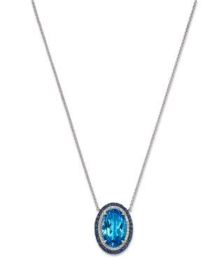 Bloomingdale's Fine Collection Swiss Blue Topaz, Blue Sapphire & Diamond Halo Pendant Necklace in 14K White Gold, 18