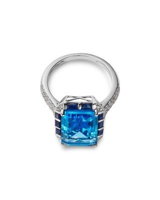 Bloomingdale's Fine Collection Swiss Blue Topaz, Blue Sapphire & Diamond Octagon Halo Ring in 14K White Gold