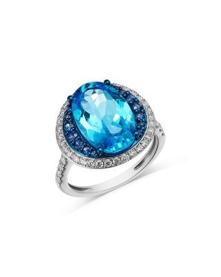 Bloomingdale's Fine Collection Swiss Blue Topaz, Blue Sapphire & Diamond Halo Ring in 14K White Gold
