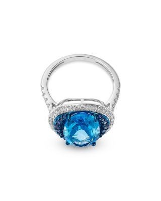 Bloomingdale's Fine Collection Swiss Blue Topaz, Blue Sapphire & Diamond Halo Ring in 14K White Gold