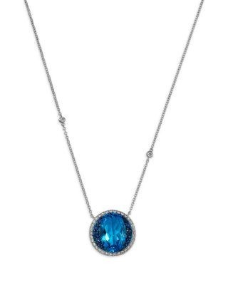 Bloomingdale's Fine Collection Swiss Blue Topaz, Blue Sapphire & Diamond Halo Pendant Necklace in 14K White Gold, 18
