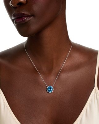 Bloomingdale's Fine Collection Swiss Blue Topaz, Blue Sapphire & Diamond Halo Pendant Necklace in 14K White Gold, 18