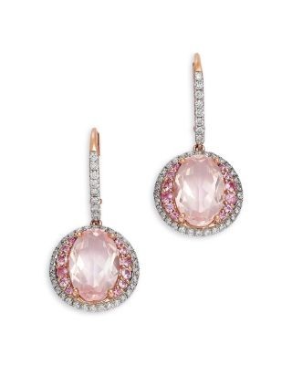 Bloomingdale's Fine Collection Rose Quartz, Pink Sapphire & Diamond Halo Drop Earrings in 14K Rose Gold