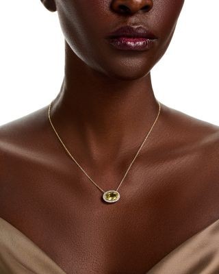 Bloomingdale's Fine Collection Lemon Quartz & Diamond Halo Pendant Necklace in 14K Yellow Gold, 18