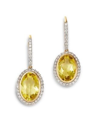 Bloomingdale's Fine Collection Lemon Quartz & Diamond Halo Drop Earrings in 14K Yellow Gold