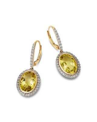 Bloomingdale's Fine Collection Lemon Quartz & Diamond Halo Drop Earrings in 14K Yellow Gold