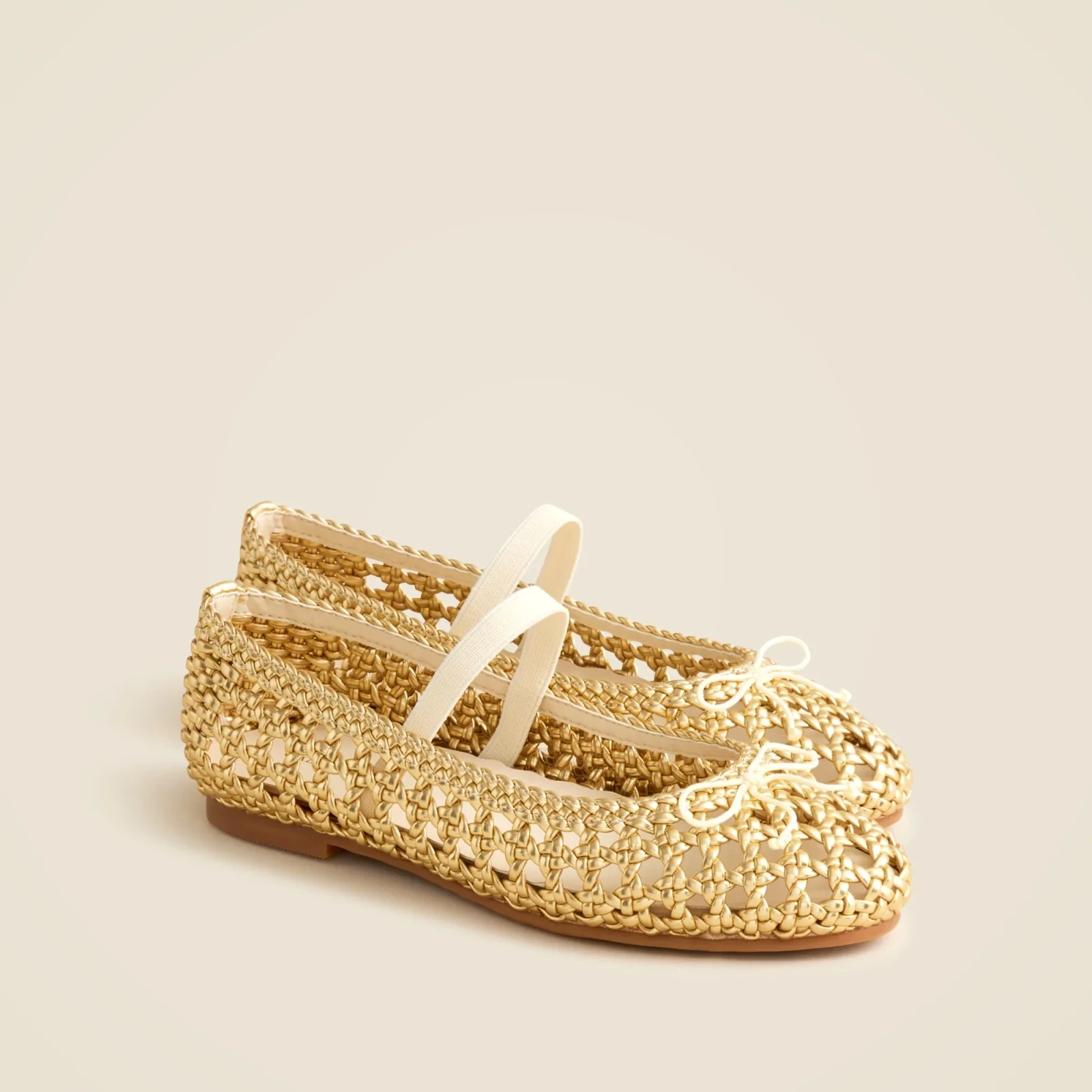 Girls' basketweave ballet flats in metallic