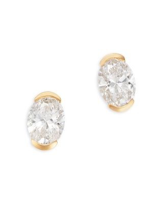 Bloomingdale's Fine Collection Luxe Collection Certified Lab Grown Diamond Radiant Half Bezel Solitaire Stud Earrings in 14K Yellow Gold, 2.0 tcw
