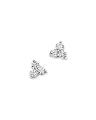Diamond Three Stone Stud Earrings in 14K White Gold, 0.38 tcw