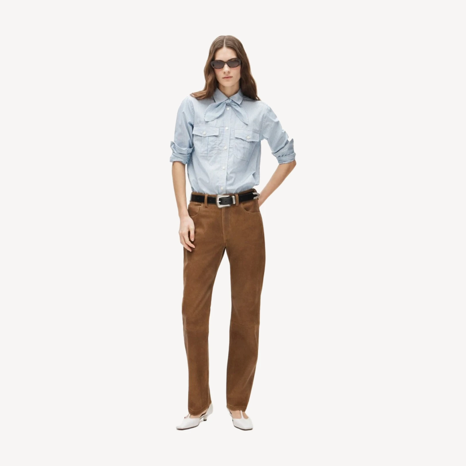 Western straight pant in leather