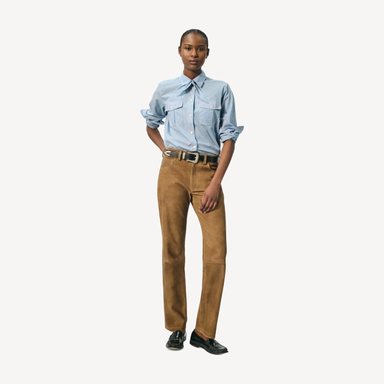 Western straight pant in leather