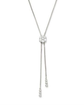 Bloomingdale's Fine Collection Diamond Flower Bolo Necklace in 14K White Gold, 0.85 tcw