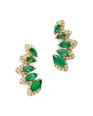 Bloomingdale's Fine Collection Emerald & Diamond Climber Earrings in 14K Yellow Gold