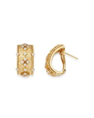 Bloomingdale's Fine Collection Diamond Omega-Back Earrings in 18K Textured Yellow Gold, 0.70 tcw