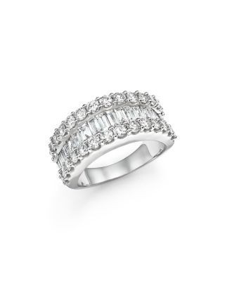Diamond Round and Baguette Band in 14K White Gold, 3.0 tcw