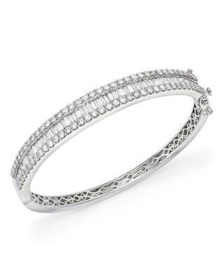 Diamond Round and Baguette Bangle in 14K White Gold, 5.0 tcw
