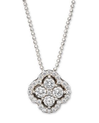 Diamond Clover Pendant Necklace in 14K White Gold, .75 tcw