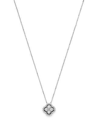 Diamond Clover Pendant Necklace in 14K White Gold, .75 tcw