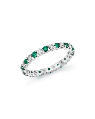 Diamond and Emerald Eternity Band in 14K White Gold