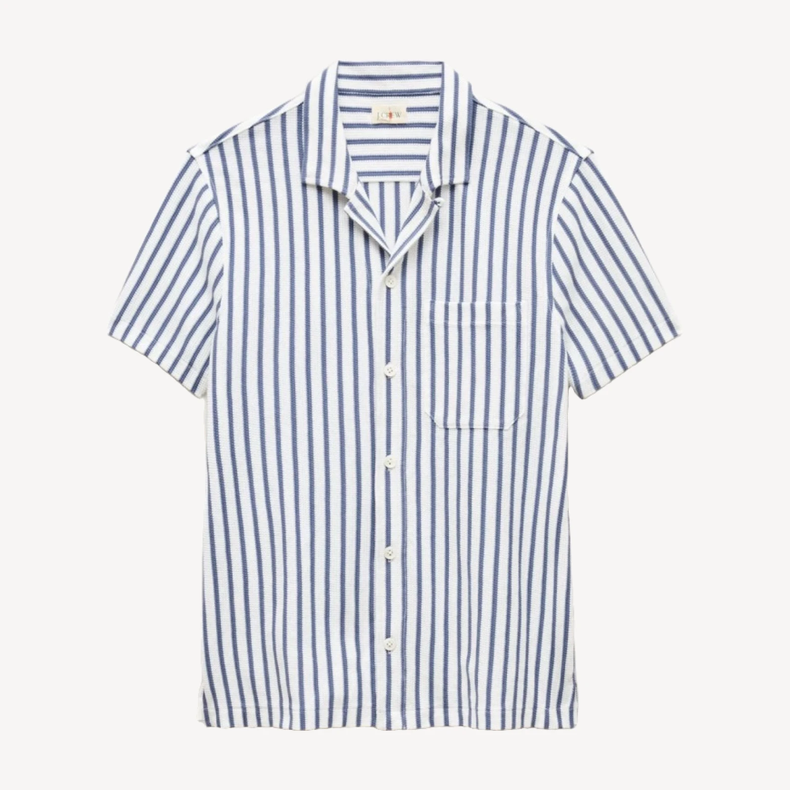 Waffle-knit camp-collar shirt in stripe