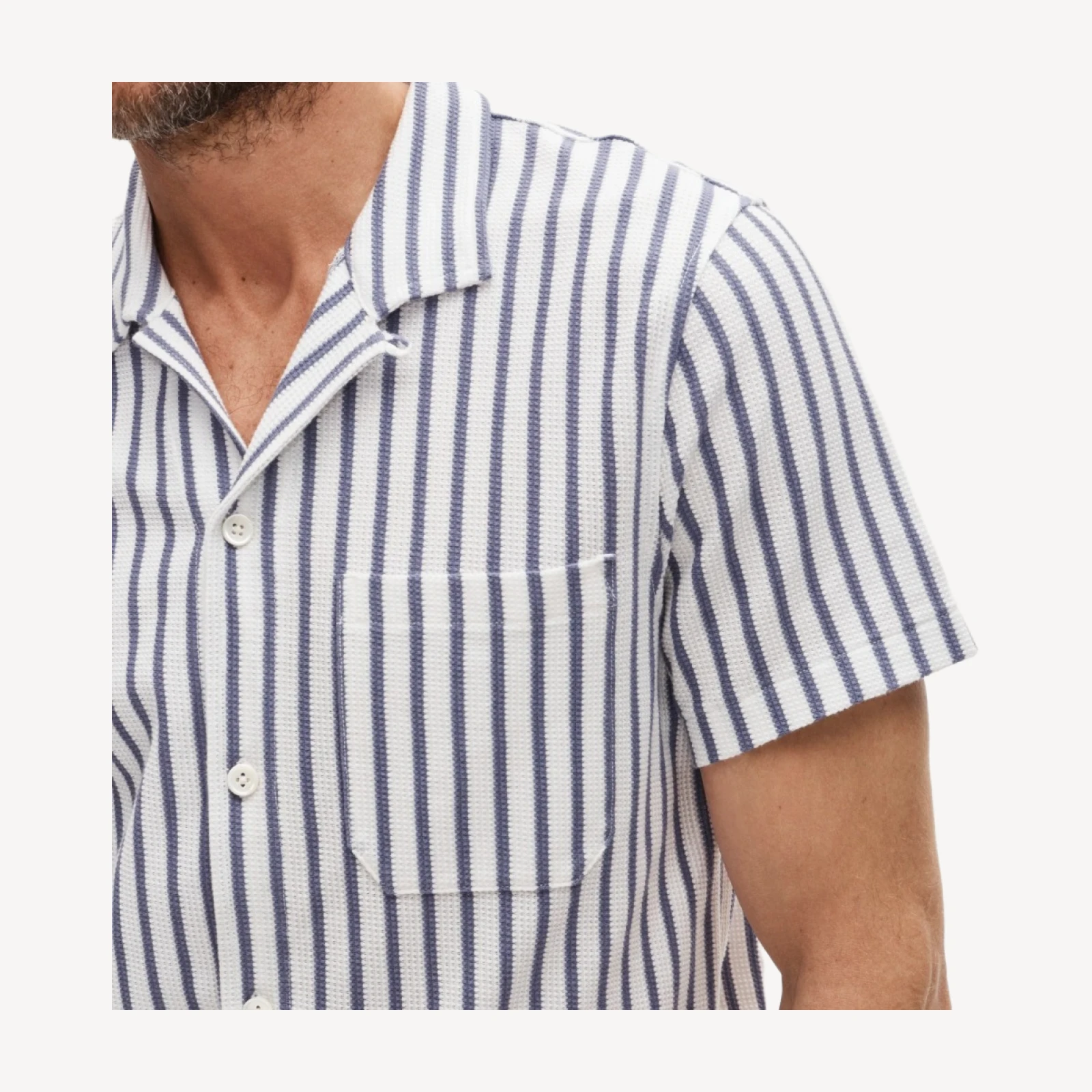 Waffle-knit camp-collar shirt in stripe