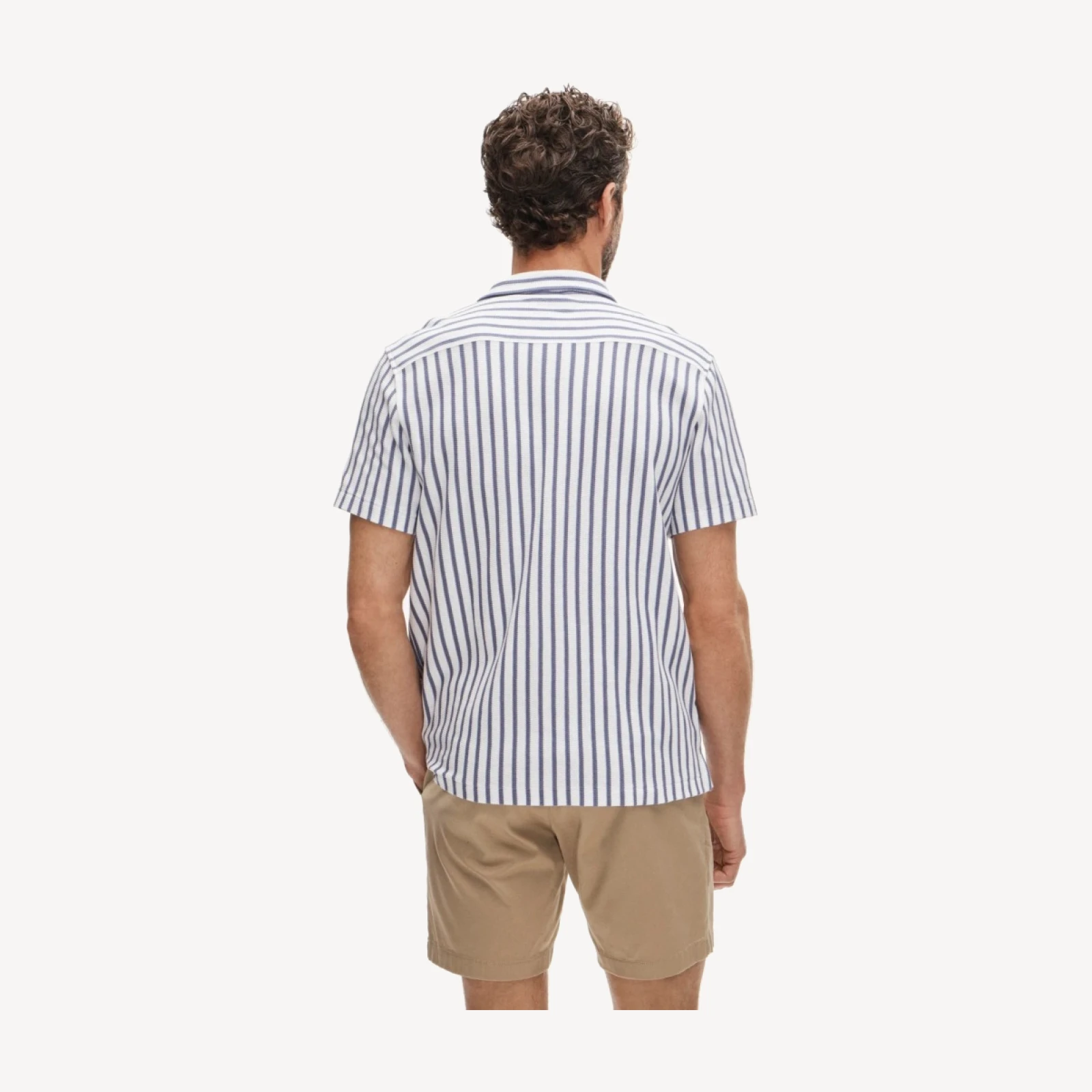 Waffle-knit camp-collar shirt in stripe