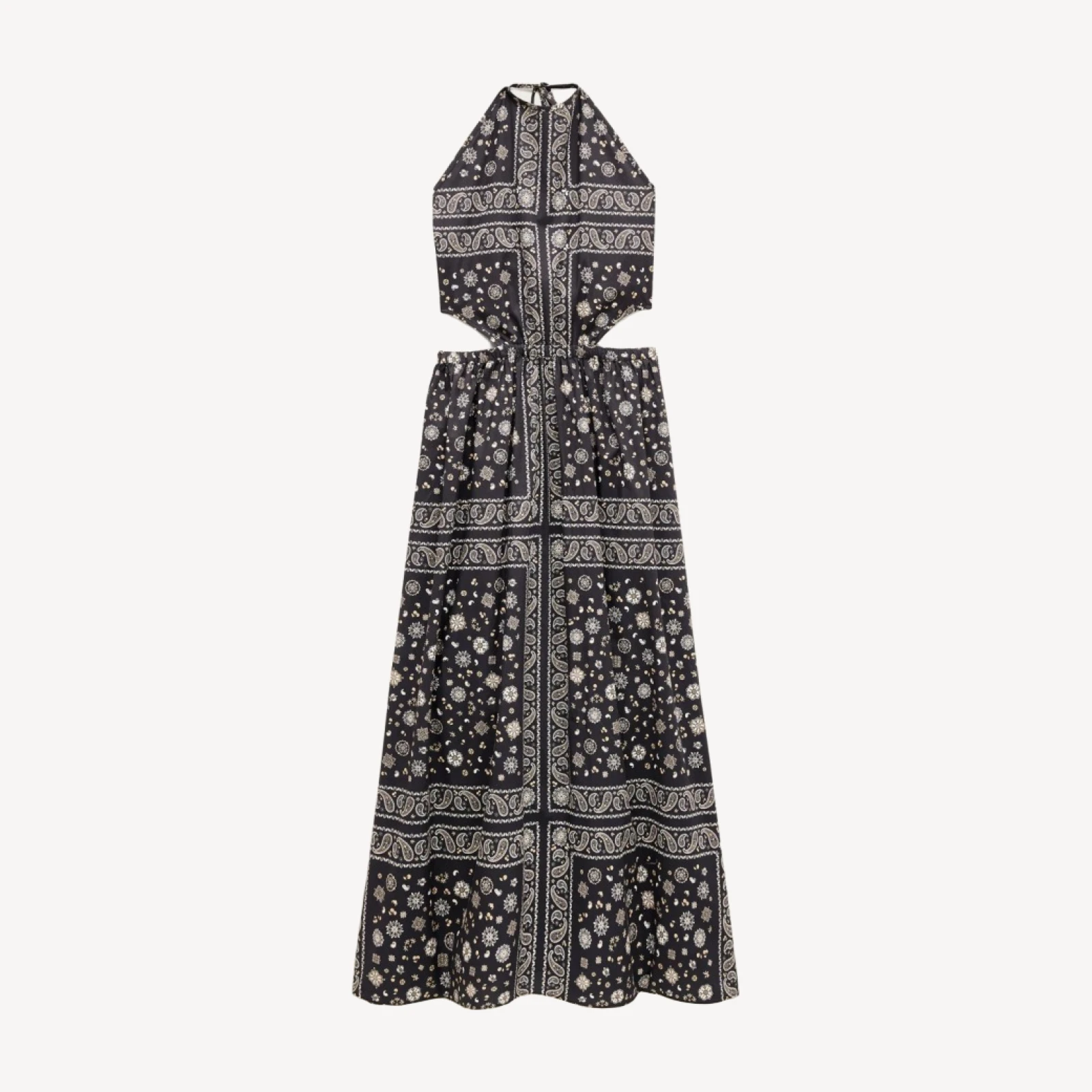 Side-cutout halter dress in bandana-print cotton poplin