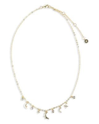Aqua Cubic Zirconia Delicate Moon Charm Necklace, 17-19 - Exclusive