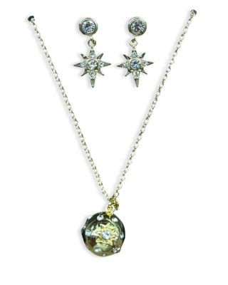 Aqua Cubic Zirconia North Star Pendant Necklace & Drop Earrings Set - Exclusive