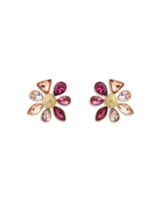 Aqua Cubic Zirconia Flower Stud Earrings - Exclusive