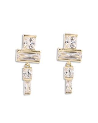 Aqua Cubic Zirconia Geometric Drop Earrings - Exclusive