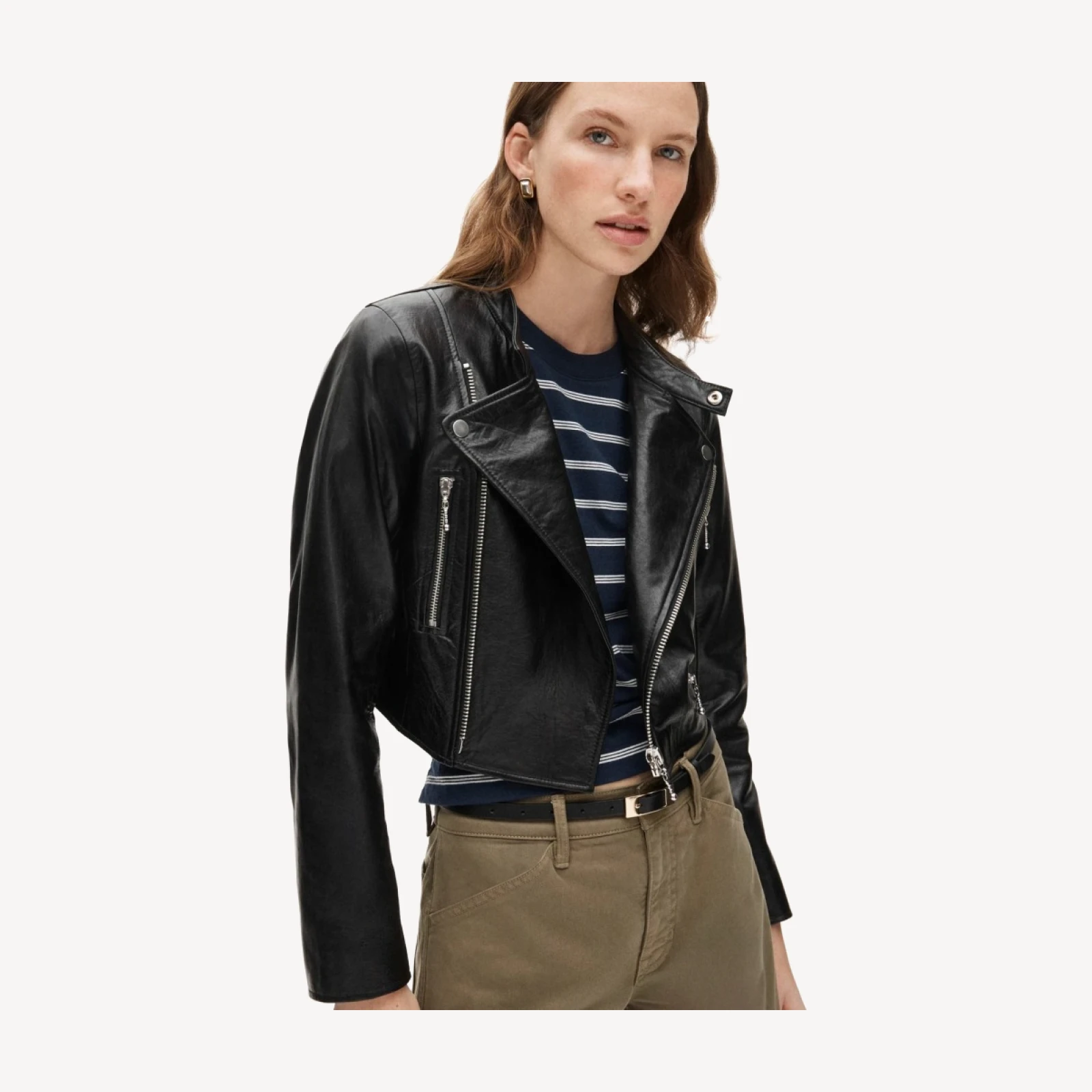 Collection shrunken leather moto jacket