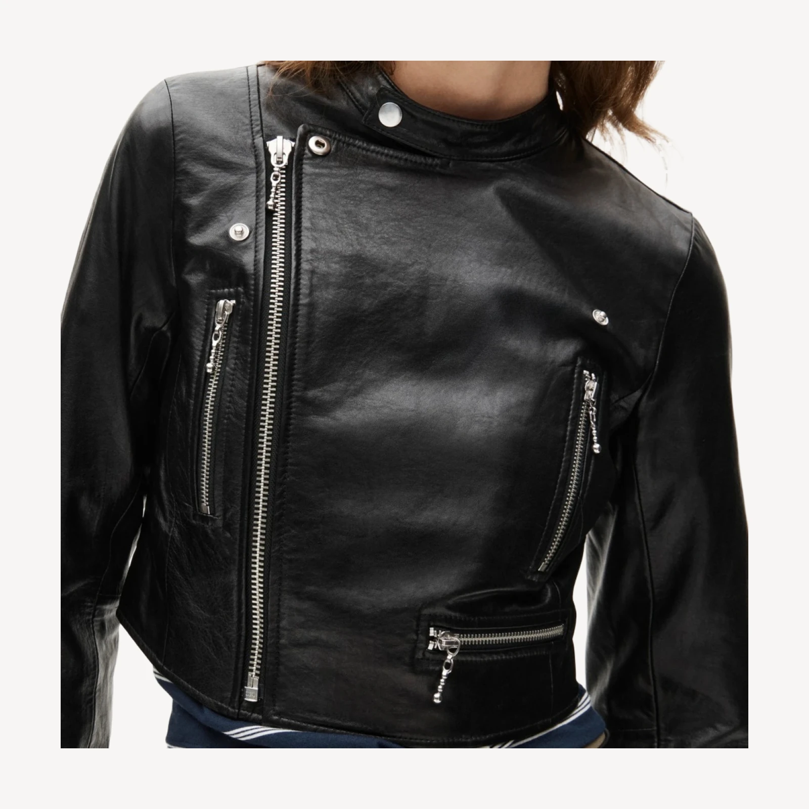 Collection shrunken leather moto jacket